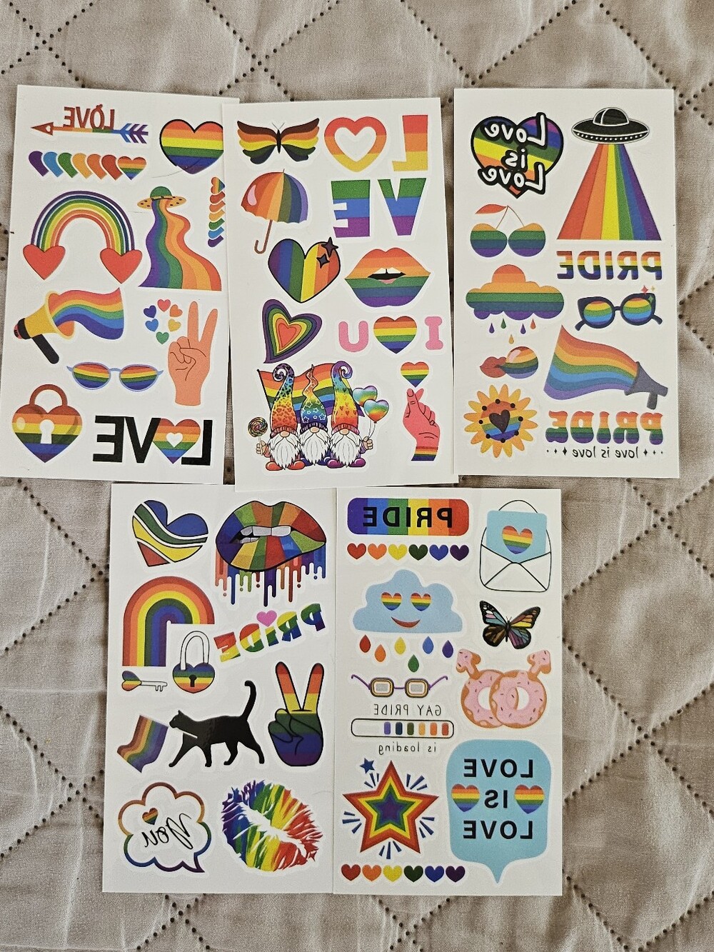 Five sheets of LGBTQ temporary tattoos